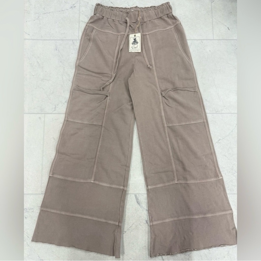 Easel Wide-Leg Drawstring Pants In Mocha - Picture 5 of 6